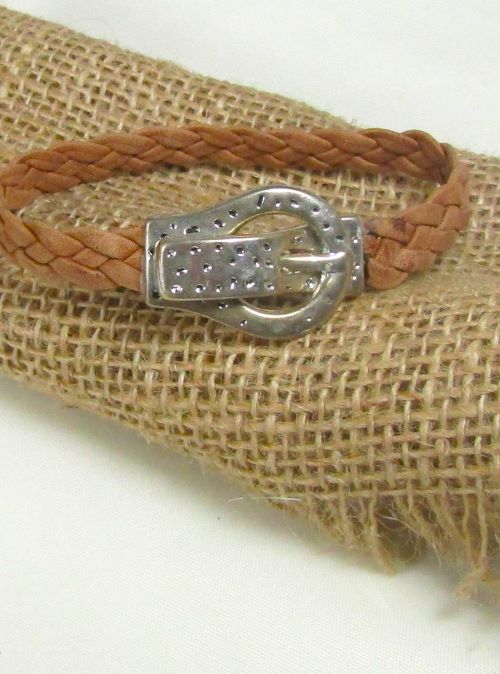 Brown Braided Leather Bracelet Buckle Clasp Unisex