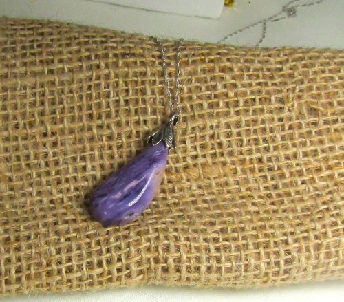 Designer Cut Charoite Gemstone Pendant Necklace 