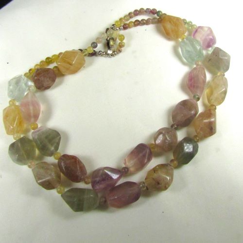 Big Bold Fluorite Nugget Necklace Double Strand
