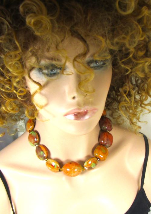 Big Bold Statement Beaded Necklace Goldenrod & Green