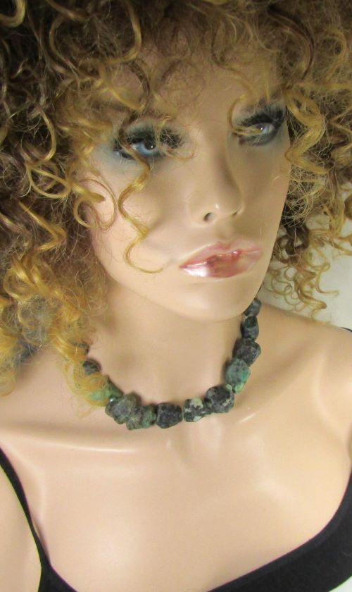 Statement Chrysocolla Rough Gemstone Nugget Necklace