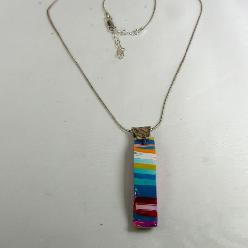 Multi-colored Handmade Pendant Necklace on Silver Chain