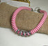 Candy Striped Cotton Rope Cord Necklace Silver Accents