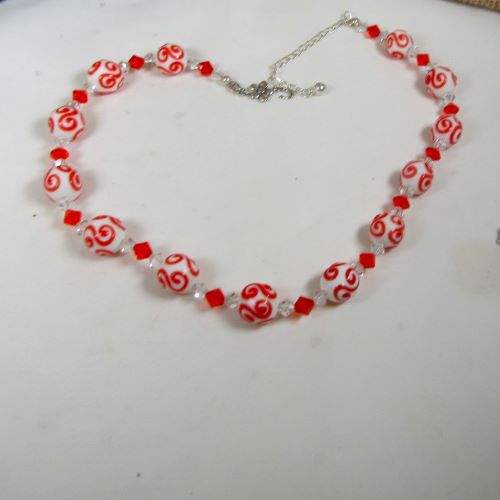 Red & White Necklace Artisan Beads & Crystals