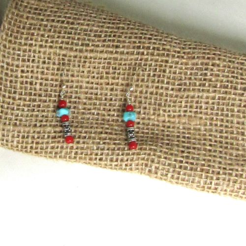 Handcrafted turquoise & coral bead earrings