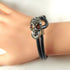 Grey Leather Cord Bracelet with Sparkly Skull