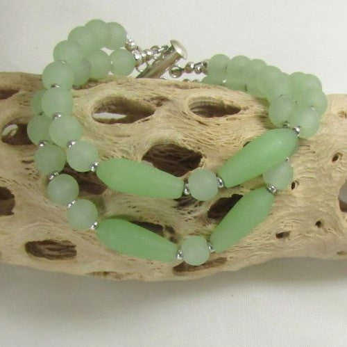 Pale Green Sea Glass Double Strand Bracelet