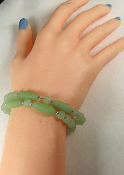 Green Sea Glass Double Strand Bracelet