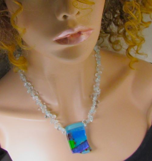 Elegant Pale Aqua Bead Necklace with Handmade Artisan Pendant