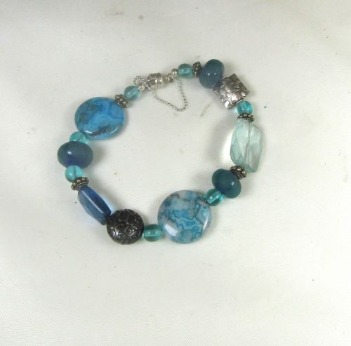 Blue Agate Gemstone and Silver Whimsical Bracelet