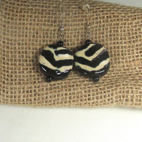 Black & Cream Handmade Kazuri Bead Earrings