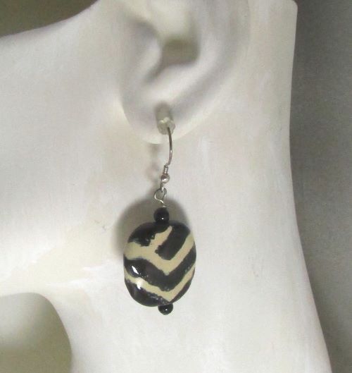 Black & Cream Handmade Kazuri Bead Earrings