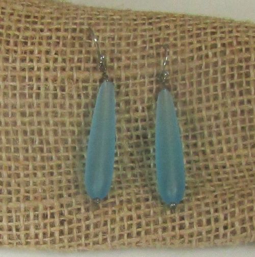 Light Turquoise Sea Glass Teardrop Earrings