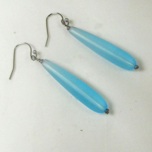 Light Turquoise Sea Glass Teardrop Earrings