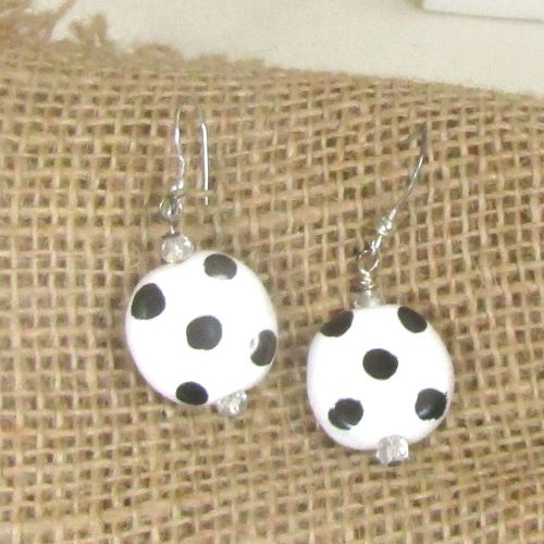 White & Black Kazuri Earrings Fair Trade Bead Drop Earrings