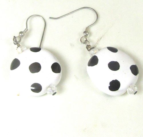 White & Black Kazuri Earrings Fair Trade Bead Drop Earrings