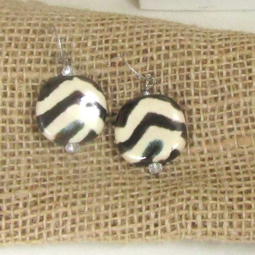 Cream & Brown Kazuri Bead Earrings