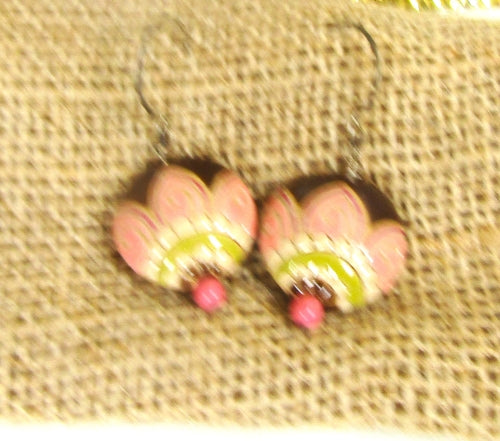 Handmade Brown & Pink Floral Ceramic Earrings  Golem