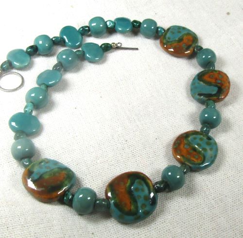 Handmade Blue Green Fair Trade Kazuri Bead Necklace