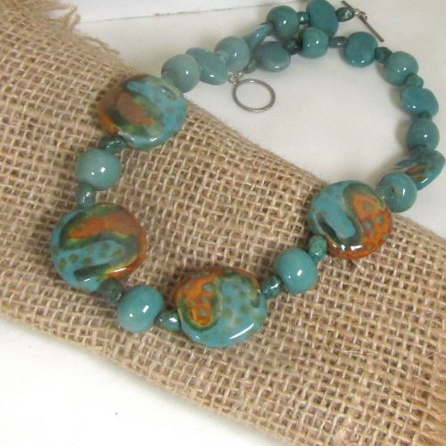 turquoise & brown Kazuri Necklace