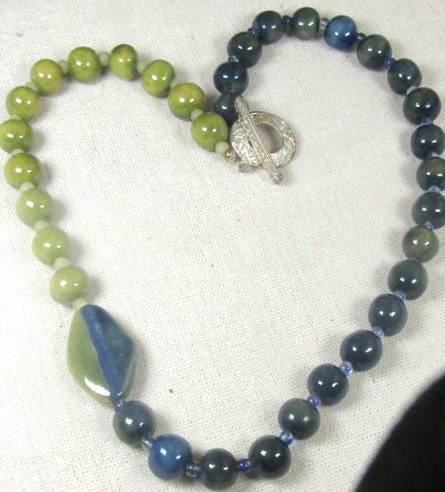 Kazuri Beaded Necklace in Handmade Blue and Green African Beads