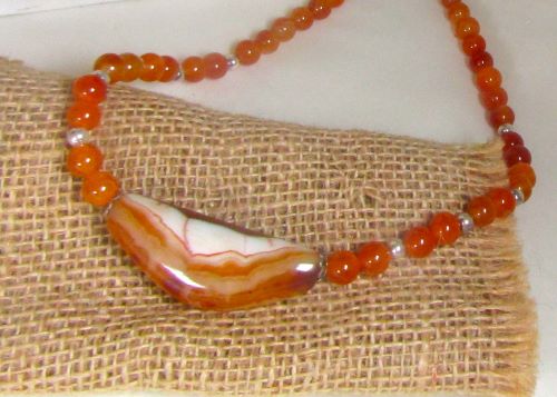 Unique Red  Bead Fire Agate and Carnelian Necklace