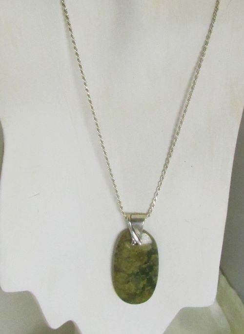 Perma Verde Green Gemstone Pendant on Sterling Silver Chain