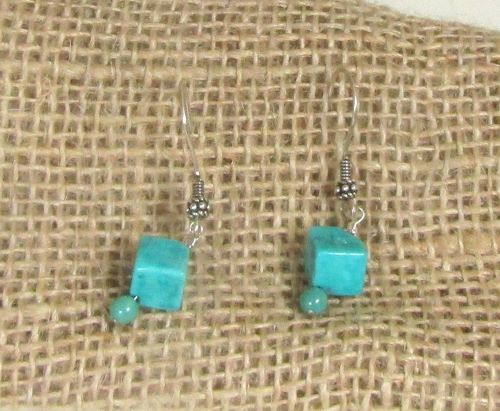 Handcrafted Turquoise Cube Drop Earrings