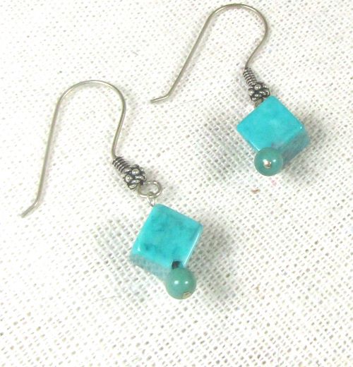 Handcrafted Turquoise Cube Drop Earrings