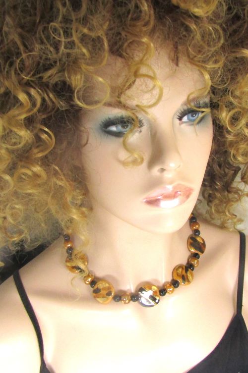 Black & Gold Kazuri Handmade Bead Necklace