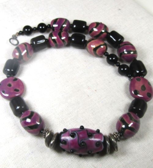 Purple & Black Kazuri Necklace Handmade Artisan Beads