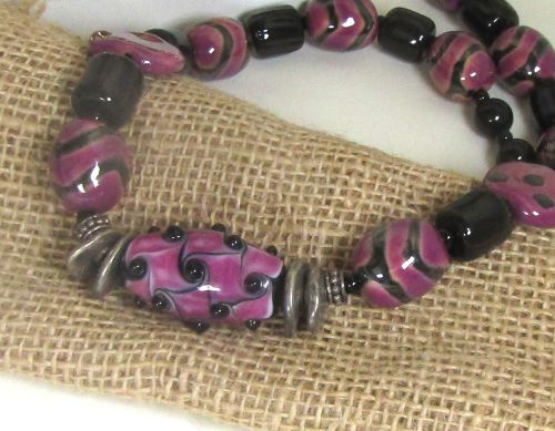 purple fair trad Beaded Necklace