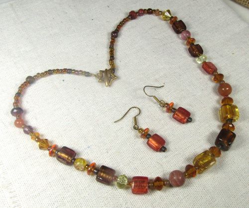 gemstone beaded necklace & earring