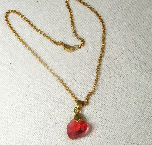 Child's Red Heart Crystal Pendant Necklace