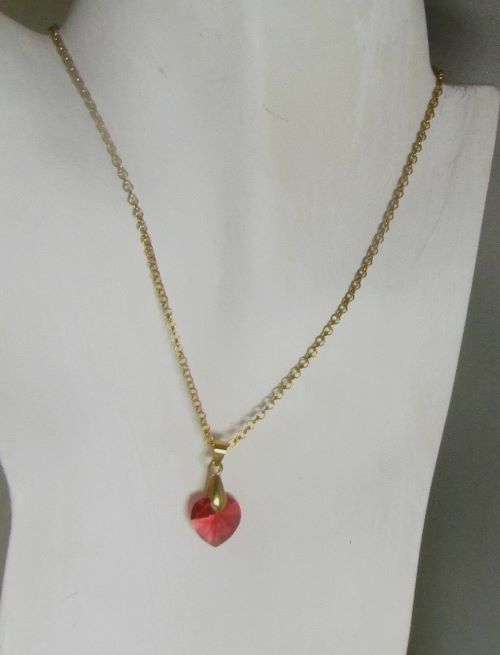 Child's Red Heart Crystal Pendant Necklace