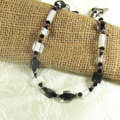 Designer White & Black Artisan Bead Necklace