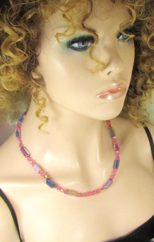 Pink & Blue Handmade Artisan Bead Necklace