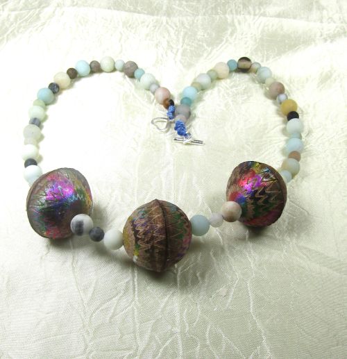 unique Amazonite & Rainbow Leather Necklace