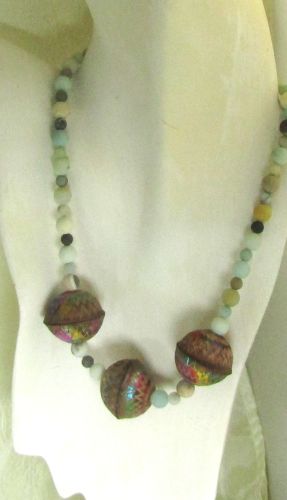 unique Amazonite & Rainbow Leather Necklace