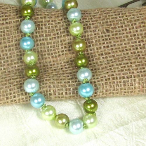 Hand Knotted green & aqua Pearl Necklace