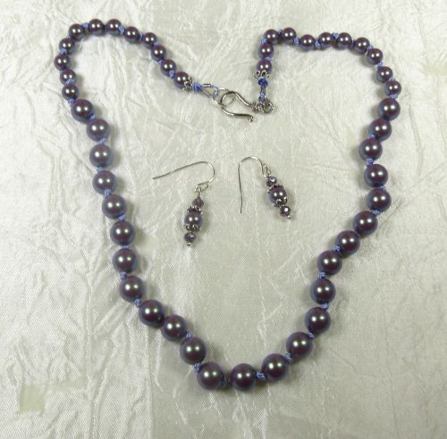 Violet Pearl Necklace & Earrings