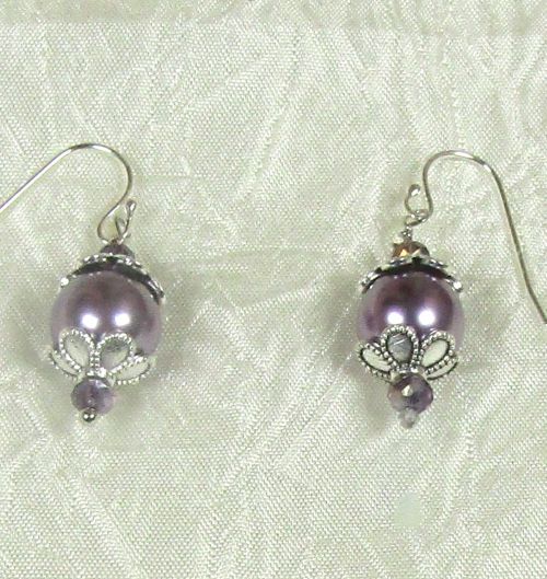 violet shell pearl earrings