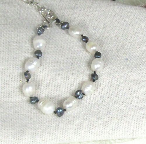 White & Black Potato Pearl Bracelet