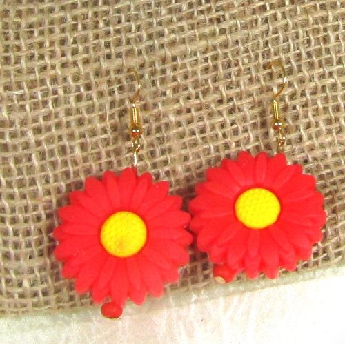 Cute Red Sunflower Earrings