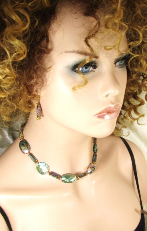 Unique Sea Shell Abalone Necklace & Earrings