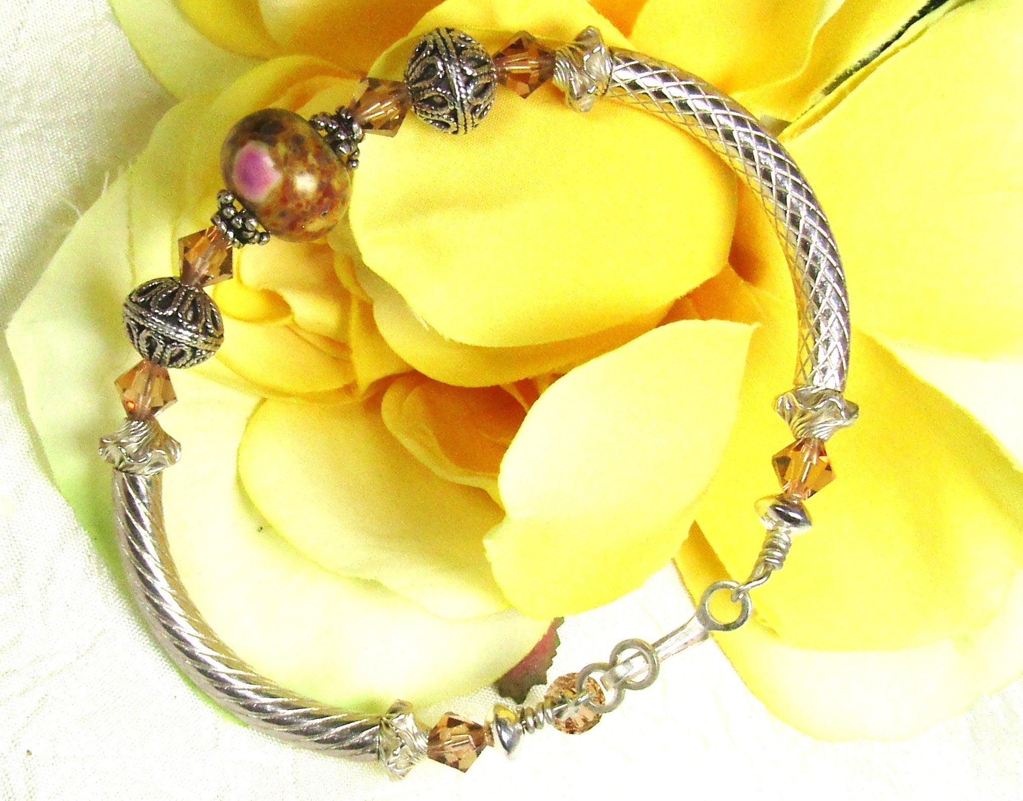 Sand Swirled  Artisan Bead  Bangle Bracelet