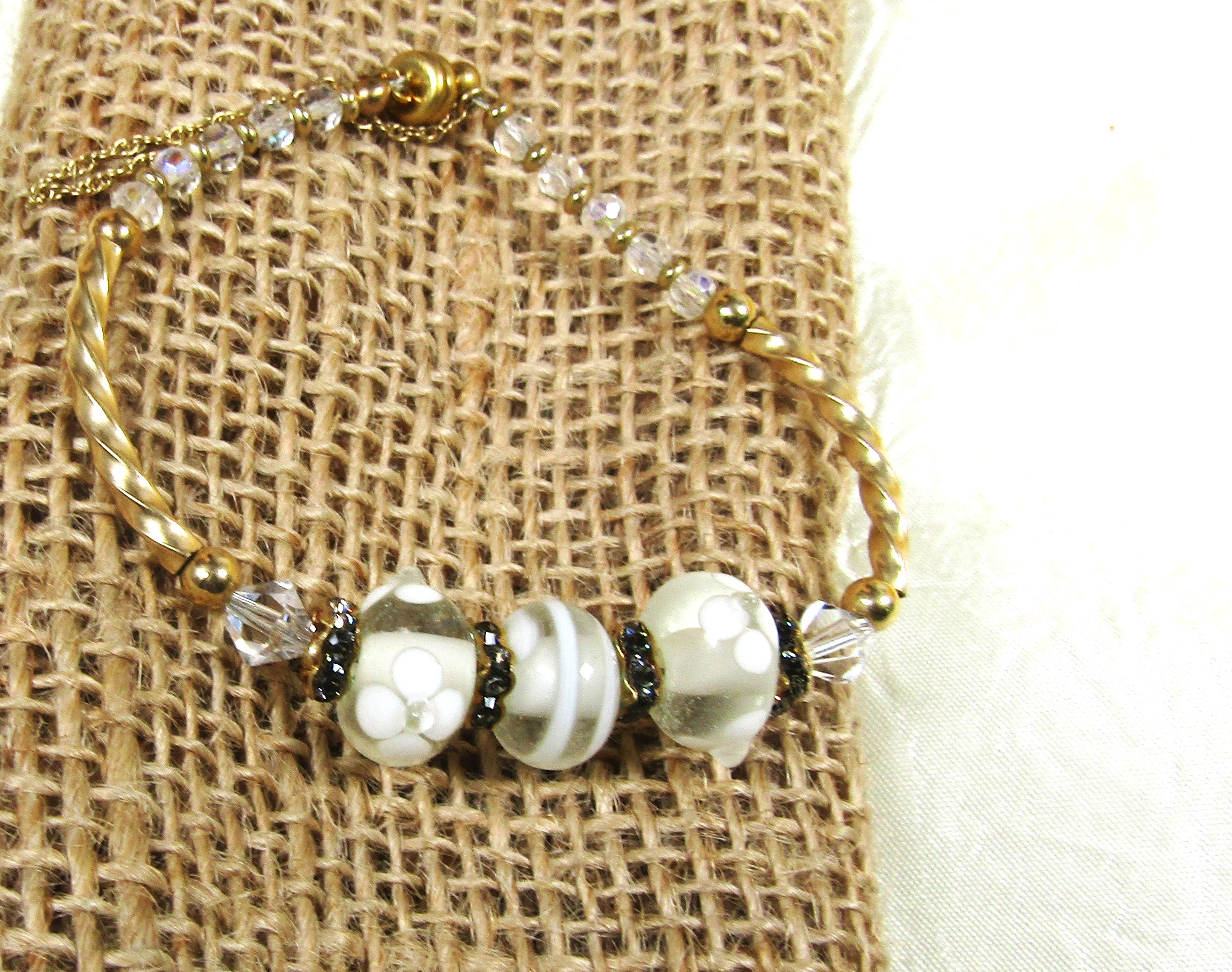 White Artisan Bead and Gold Bangle Bracelet