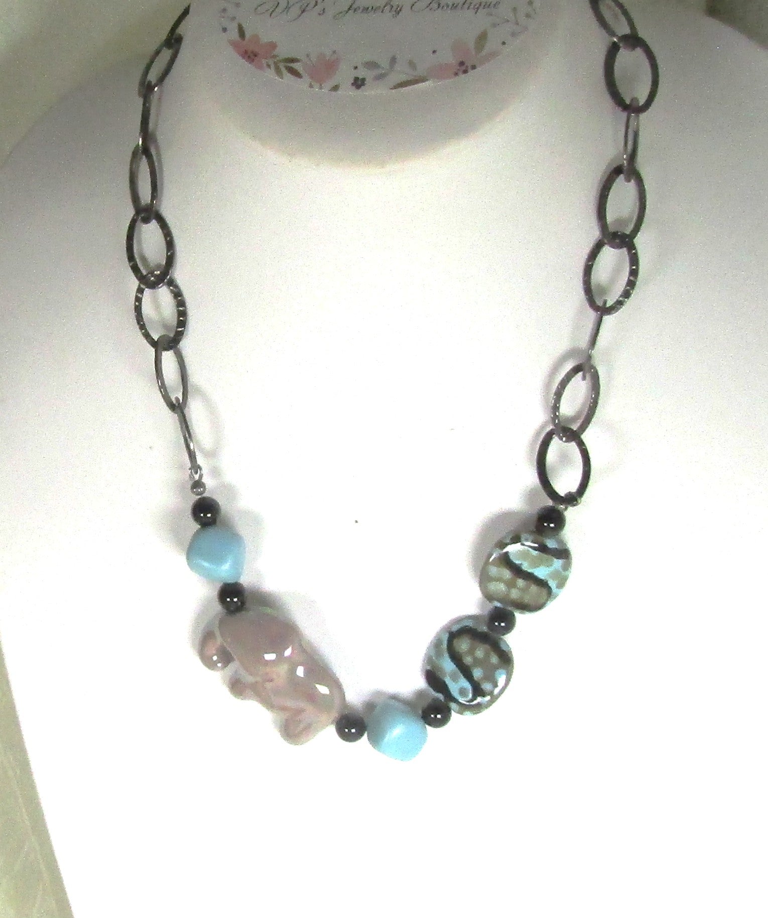 Gray Elephanti Necklace with Gun Metal Accent
