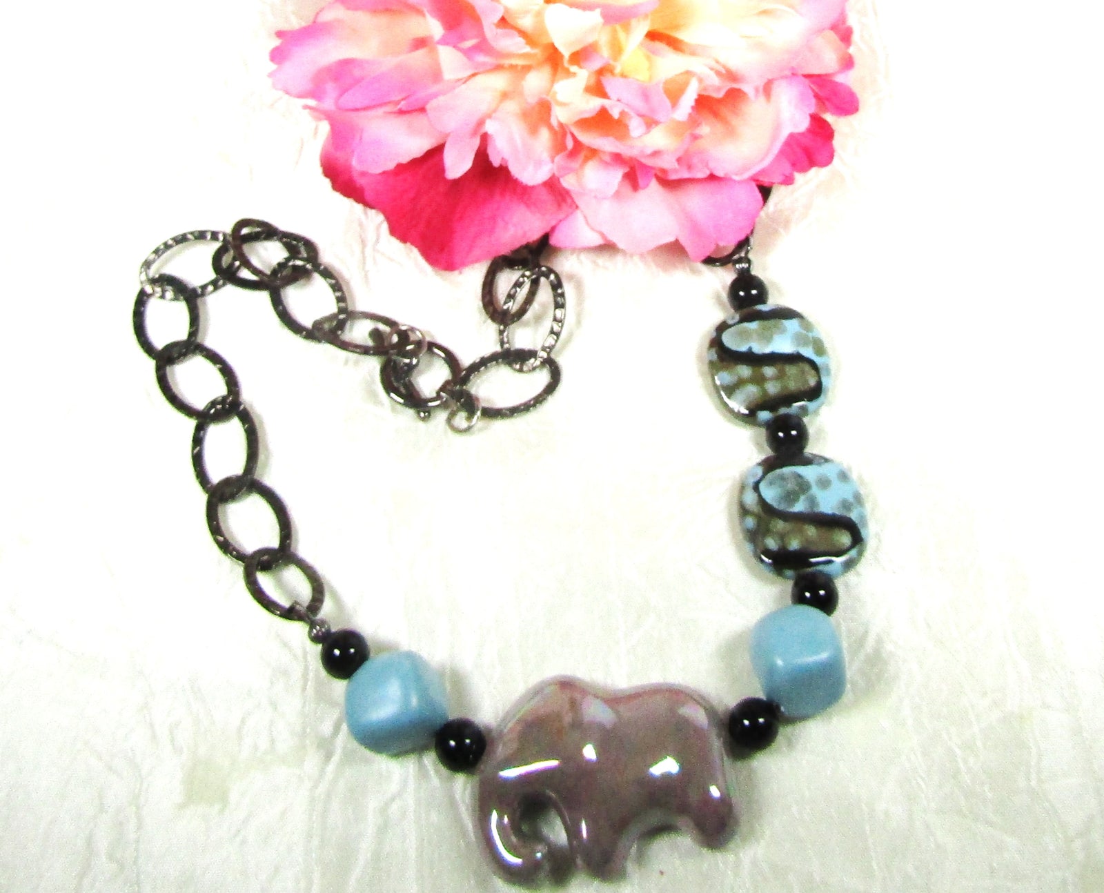 Gray Elephanti Necklace with Gun Metal Accent