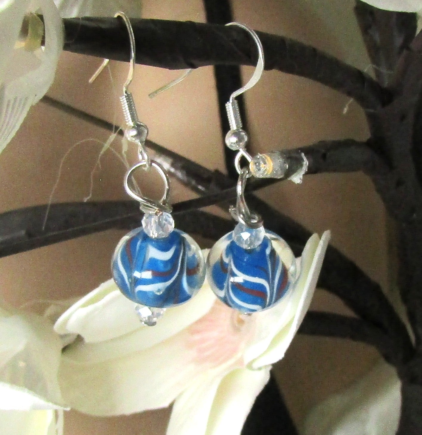 Blue Artisan Bead Drop Earrings